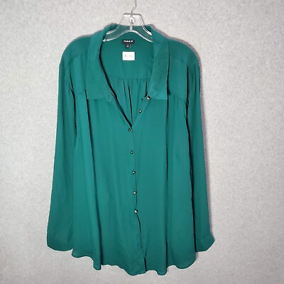 #ad Torrid Women Top 5 Green Tunic Blouse Button Up Long Sleeve Collar $17.90