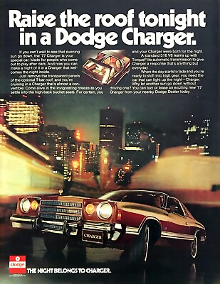 #ad 1977 Dodge Charger T Bar Roof Coupe photo quot;Play After Darkquot; vintage print ad $7.99