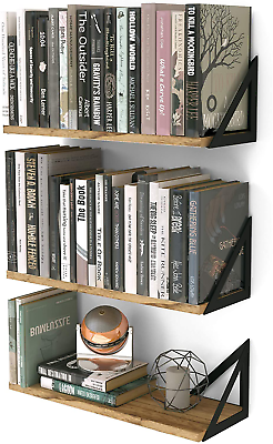 Wallniture Minori Floating Shelves Set of 3 Small Bookshelf Unit for Living Roo $47.99