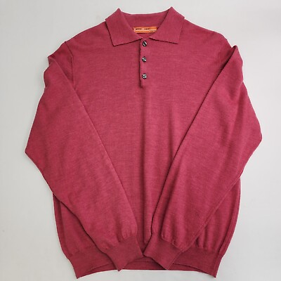 #ad Sette Ponti Merino Wool Collared Sweater Size M Men Cherry Red Long Sleeve Italy $15.30