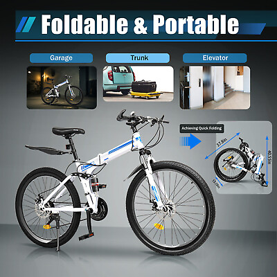 #ad 26quot; Folding Mountain Bike 21 Speed Men Bikes MTB Bicycle School Dual Disc Brake $208.48