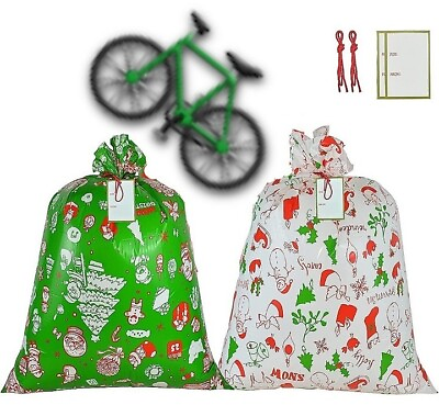 #ad SET OF 2 Jumbo 72quot;x60quot; Gift Bag With Cards And Tags Giant Bike Bag Christmas $7.99