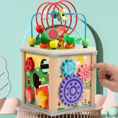 #ad 7 in 1 Wooden Activity Cube Bead Maze Montessori Toys Kids Early Educational US $21.99