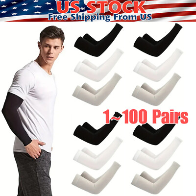 #ad 10Pair SCooling Arm Sleeves Cover UV Sun Protection Outdoor Sports For Men Women $43.69