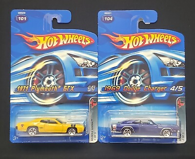 Hot Wheels 2 Car Lot Muscle Mania #x27;71 Plymouth GTX #101 amp; #x27;69 Dodge Charger #104 $11.00