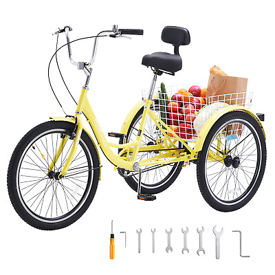 #ad VEVOR 20quot; Adult Tricycles Bike 3 Wheel Bike Trike Bicycle Carbon Steel Yellow $199.09