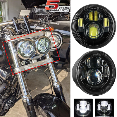 #ad 2x 4.65quot; Twin Dual LED Headlights For Harley for Fat Bob Headlamp 2008 2015 $69.99