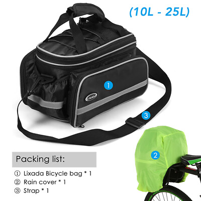 #ad Lixada 10 25L Bicycle Rear Seat Bag Waterproof Bike Trunk Bag W Rain Cover $17.55