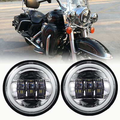 #ad 2pcs 4.5quot; inch Round LED Light Fog Driving Lamps Angel Eyes Halo For Harley Bike $35.99