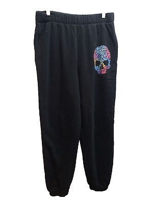 #ad No Bo: Black Sweatpants with Multicolored Skull Girls Medium 7 9 $8.99