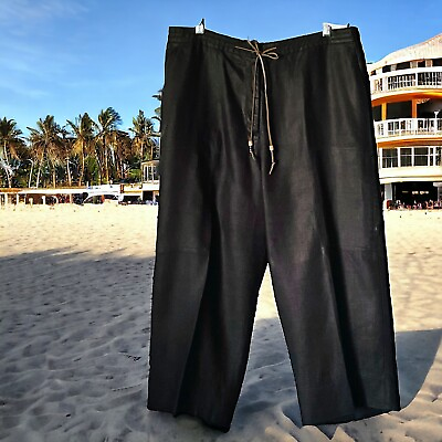 #ad Ralph Lauren Wide Leg Crop Linen Pant Size 14 LRL Black Vacation Beach Cruise $22.00