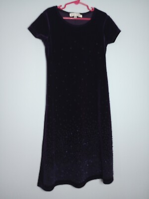 #ad My Michelle Long Velveteen Evening Dress Short Sleeves Purple Girls Size 7 USA $19.99