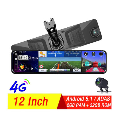 #ad 12quot;Full Touch IPS 4G wifi Car DVR Camera Android dash cam smart rearview mirror $165.75