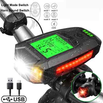 #ad #ad 5 In 1 Waterproof Bike Light USB Charge Bicycle Light With Bicycle Computer LCD $34.30
