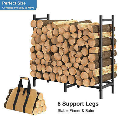 #ad 2.6ft Outdoor Indoor Firewood Rack amp; Tote Bag Wood Rack Firewood Storage Holder $32.99