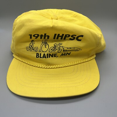 #ad Vintage Ihpsc Slideback Trucker Hat Cap Blaine MN Yellow Minnesota Bike old Vtg $40.00