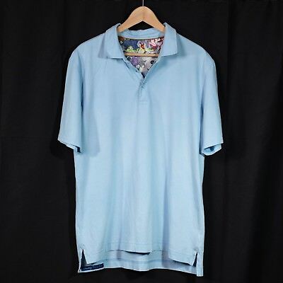 #ad Robert Graham Polo Shirt Mens L Blue Cotton Colorful Accents Beach Cruise Vacay $25.60