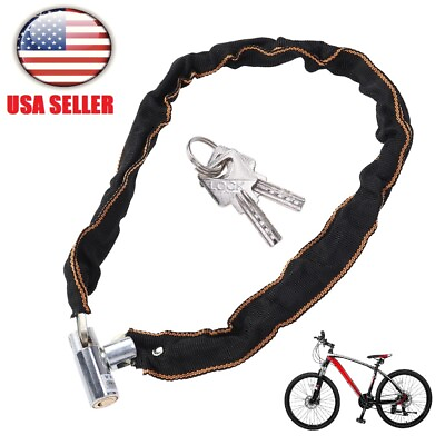 #ad 4FT 10FT Anti theft Motorcycle Chain Lock Security Bicycle Bike Padlock 2 Keys $12.96