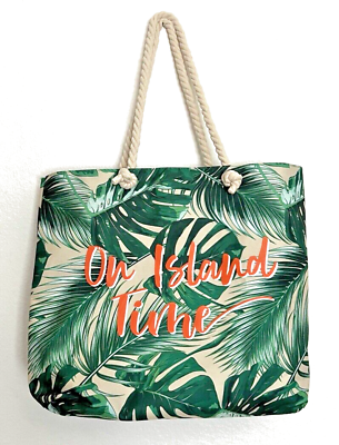 #ad #ad “On Island Time” Canvas Tote Bag Rope Handles Beach Cruise Vacation Sz 18x14 $17.95