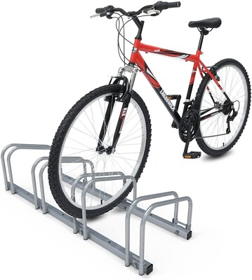 #ad 4 Bikes Floor Rack Stand Steel Bicycle Storage Organizer Parking Holder $38.98