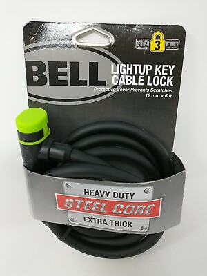 #ad Bell Bicycle Cable Lock With Light Up Key Heavy Duty Steel Core 6’x12mm Green $14.99