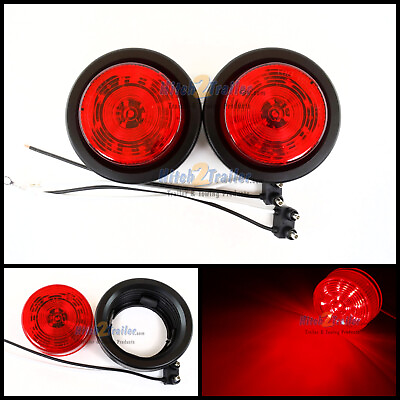 #ad 2 RED 12 LED Light Trailer 2 1 2quot; roundw plugGrommet Clearance marker 2.5quot; $13.99