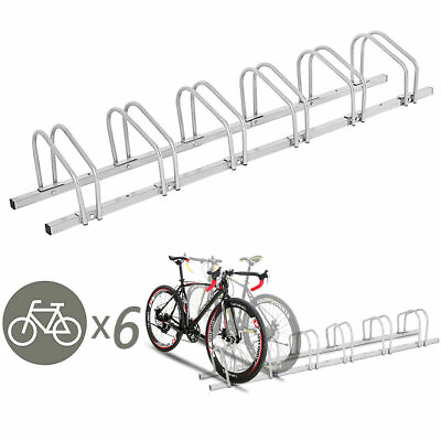 6 Bike Bicycle Stand Parking Garage Storage Organizer Cycling Rack Silver $53.59