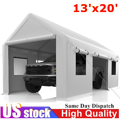 #ad 13#x27;x20#x27; Heavy Duty Carport Steel Canopy Tent Garage Shed With Sidewall amp; Doors W $318.66