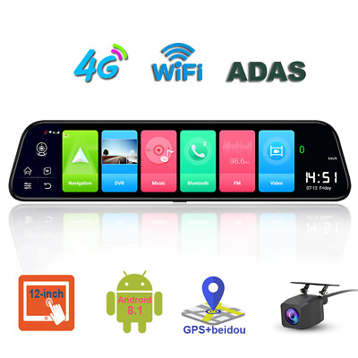 #ad #ad 12 inch Full Touch Screen 4G Car Dash Cam Rear View mirror Android 8.1 FHD 1080P $144.58