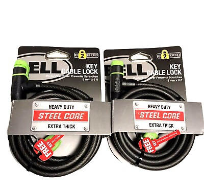 Bell Key Cable Bike Locks 8 mm X 6 ft Level 2 Security Steel Core Black Lot of 2 $20.99