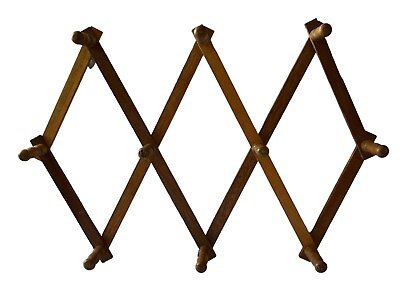 #ad #ad Vintage Expanding Wood 10 Peg Accordion Hat Coat Wall Rack Wooden 30quot; Wide $12.95