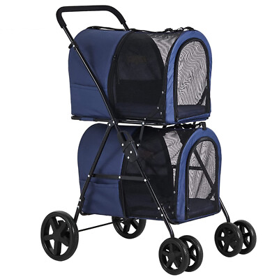 Double Pet Stroller with 2 Detachable Carrier Bags 4 Wheel Folding Dog Stroller $103.99
