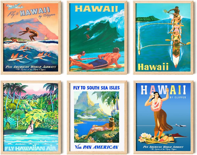 #ad Hawaii Room Decor Vintage Hawaiian Art Wall Decor Surfing Pictures Wall Art $17.43