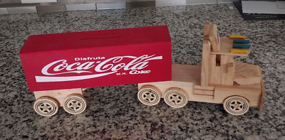 #ad Coca Cola Wood Truck Bank Semi Truck Folk Art Uniroyal tires handmade $32.00