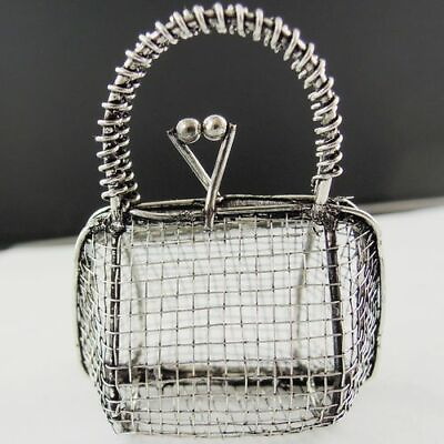 #ad 2pcs Antique Silver Alloy Handmade Hollow Handbag Pendant Charms DIY Accessories $3.79