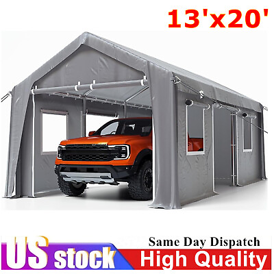 #ad 13#x27;x20#x27; Heavy Duty Carport Steel Canopy Tent Garage Shed With Sidewall amp; Doors $322.49