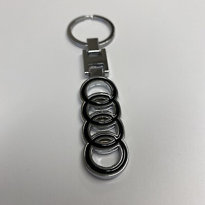 #ad Audi Logo Emblem 3D Logo Metal Key Chain Keyring Black Chrome $13.99