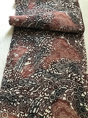 #ad @@ Vintage Japanese kimono silk fabric Chirimen crepe waves brown AP56 $6.90
