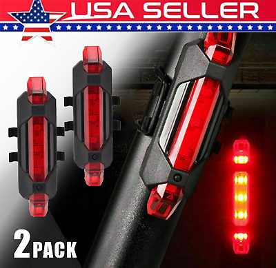 #ad 2 Set USB Rechargeable LED Bicycle Headlight Bike Front Rear Lamp Cycling Light $5.99