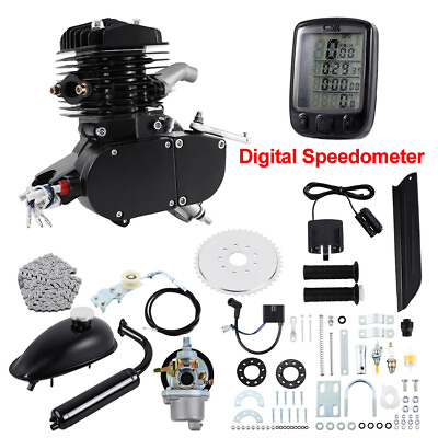 #ad 80CC 2 Stroke Motor Engine Kit W Digital Speedometer Motorized Bike Bicycle $90.24