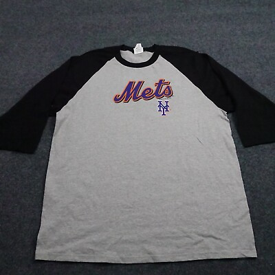 #ad #ad Mets Lee Sports Men T Shirt XL Gray Regular Crew Neck Solid Cotton $10.63
