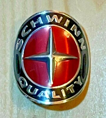 Schwinn Bike Vintage Style Chrome Head Badge Red Black amp; Chrome Curved NEW $20.00