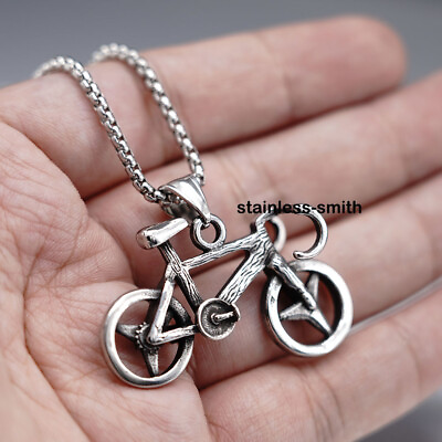 #ad 3D Men#x27;s Boys Cool Bike Bicycle Pendant Necklace Jewelry Stainless Steel $15.99