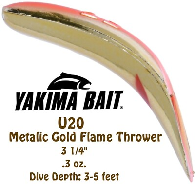 🌟 Yakima Metalic Gold Flame Thrower U20 3.25quot; .3 oz. Dives 3 5 ft Fishing Lure $9.75