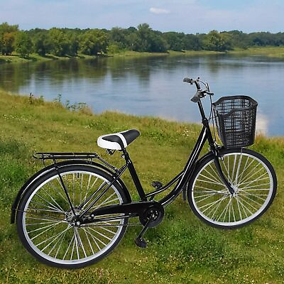#ad Classic 26 Inch City Cruiser Bike with Basket Adjustable 24.82 x 66.59 Inches $110.39