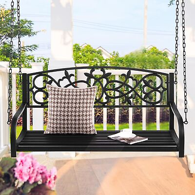Patio Hanging Porch Swing 2 Person Outdoor Metal Swing Bench Chair w Chains $108.00
