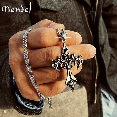 #ad #ad MENDEL Cool Boys Mens Stainless Steel Cross Pendant Necklace For Men Women Chain $11.99