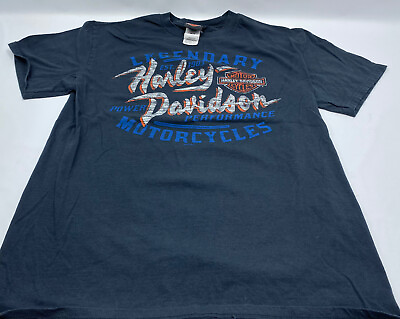 #ad Harley Men’s Shirt Large L Sacramento Short Sleeve Black Legendary Orange Blue $29.99