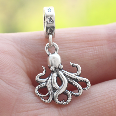 #ad 925 Sterling Silver Octopus Charm Dangle 3D Sea Life Animal Beach For Bracelet $13.89