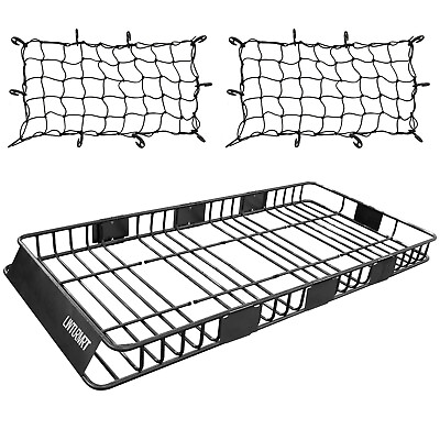 #ad 84quot;Rooftop Cargo Carrier Rack W 2 Nets 250lbs Capacity Roof Luggage Basket $159.99